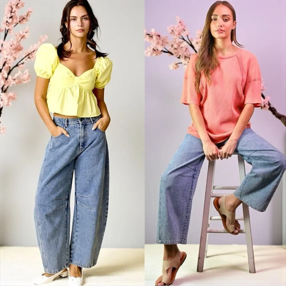 Mid Rise Wide Leg Barrel Jeans Size Large - Very J - NWT - Picture 4 of 12